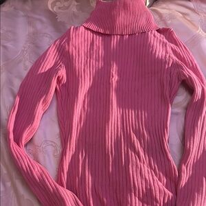 Pink Ribbed Turtleneck Sweater